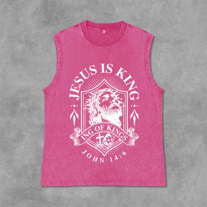Christianartworkshop Jesus Is King King Of Kings Unisex Washed Tank Top - Pink - 2XL - image 9