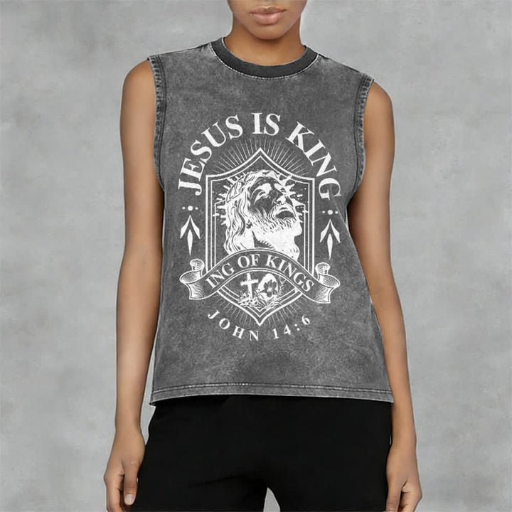 Christianartworkshop Jesus Is King King Of Kings Unisex Washed Tank Top - image 8
