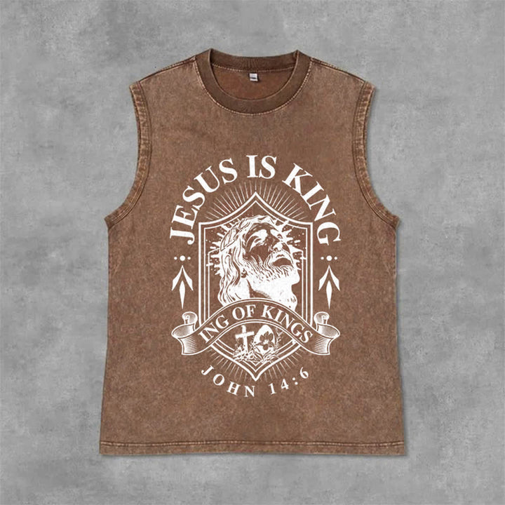 Christianartworkshop Jesus Is King King Of Kings Unisex Washed Tank Top - Brown - 2XL - image 12