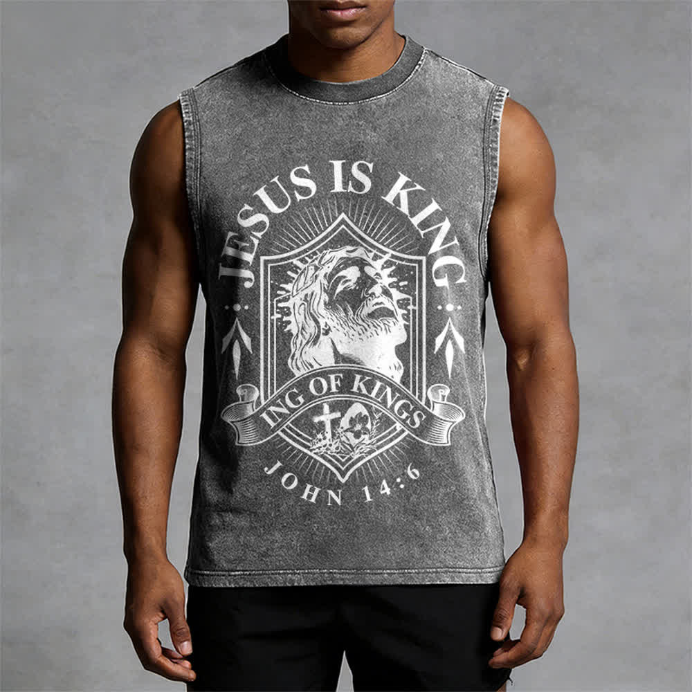Christianartworkshop Jesus Is King King Of Kings Unisex Washed Tank Top - image 7