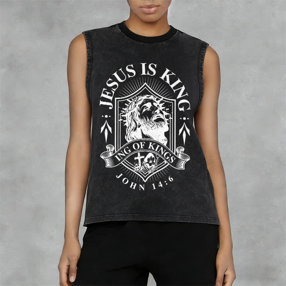 Christianartworkshop Jesus Is King King Of Kings Unisex Washed Tank Top - image 5