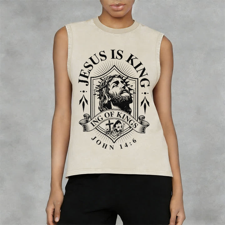 Christianartworkshop Jesus Is King King Of Kings Unisex Washed Tank Top - image 2