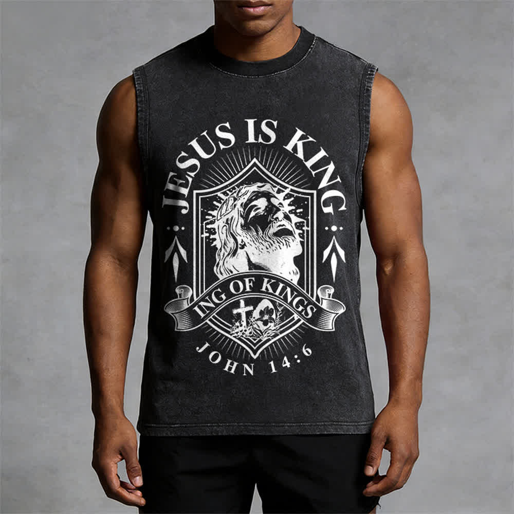 Christianartworkshop Jesus Is King King Of Kings Unisex Washed Tank Top - image 4