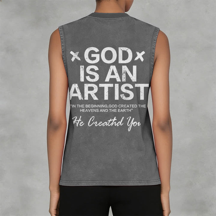 Christianartworkshop God Is An Artist Unisex Washed Tank Top - image 8