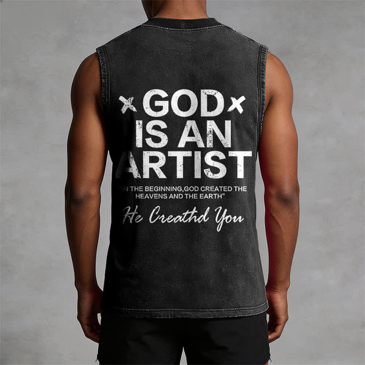 Christianartworkshop God Is An Artist Unisex Washed Tank Top - image 4