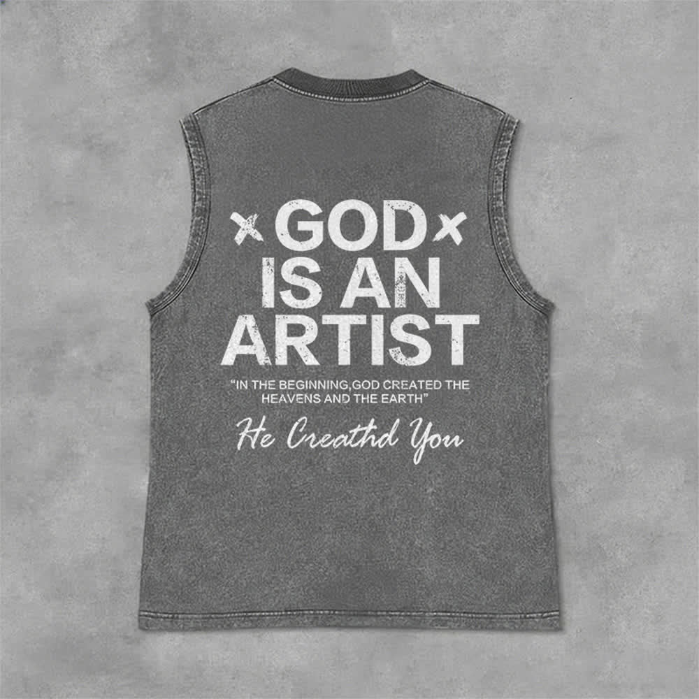 Christianartworkshop God Is An Artist Unisex Washed Tank Top - Grey - 2XL - image 6