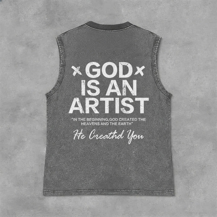 Christianartworkshop God Is An Artist Unisex Washed Tank Top - Grey - 2XL - image 6