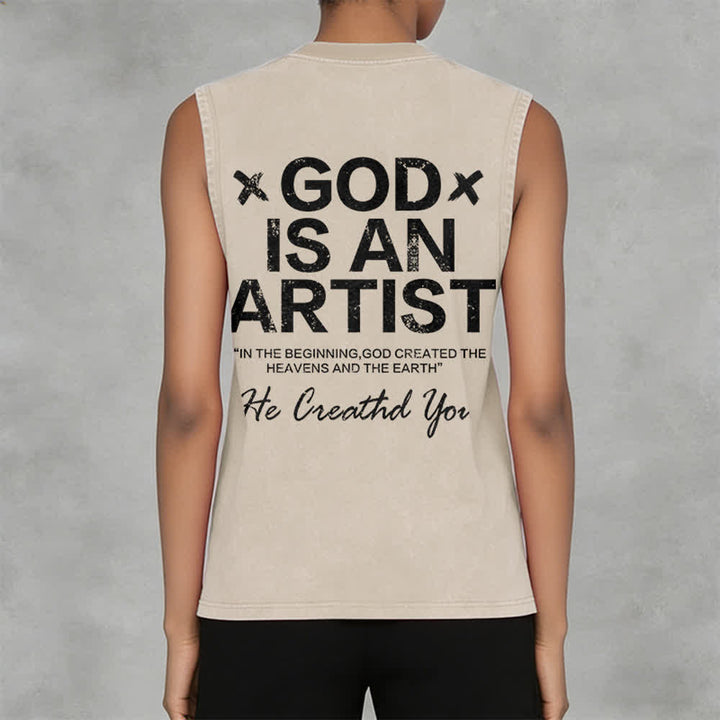 Christianartworkshop God Is An Artist Unisex Washed Tank Top - image 11