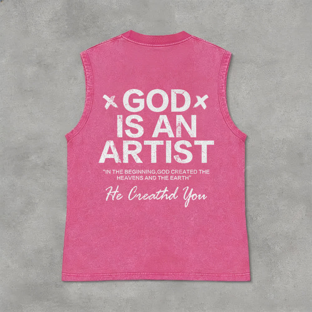 Christianartworkshop God Is An Artist Unisex Washed Tank Top - Pink - 2XL - image 12