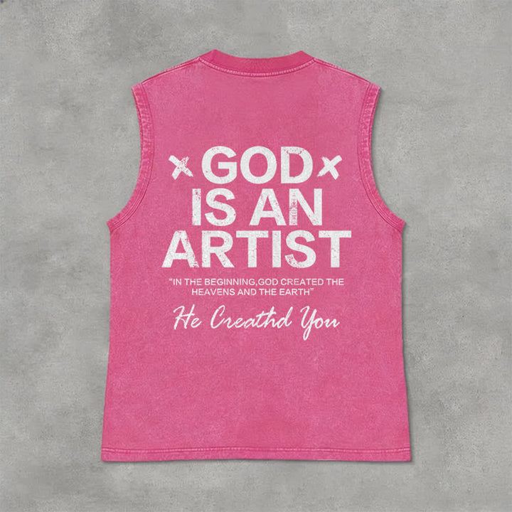 Christianartworkshop God Is An Artist Unisex Washed Tank Top - Pink - 2XL - image 12