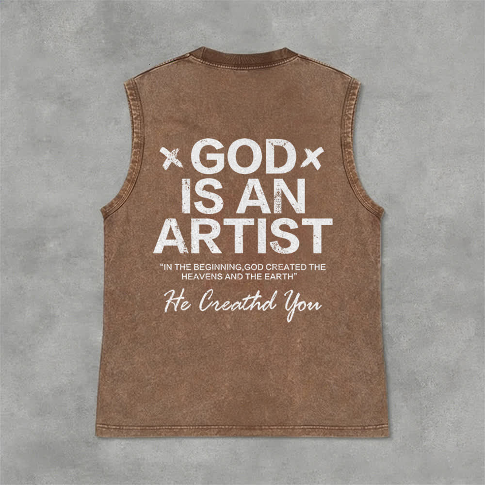 Christianartworkshop God Is An Artist Unisex Washed Tank Top - Brown - 2XL - image 0