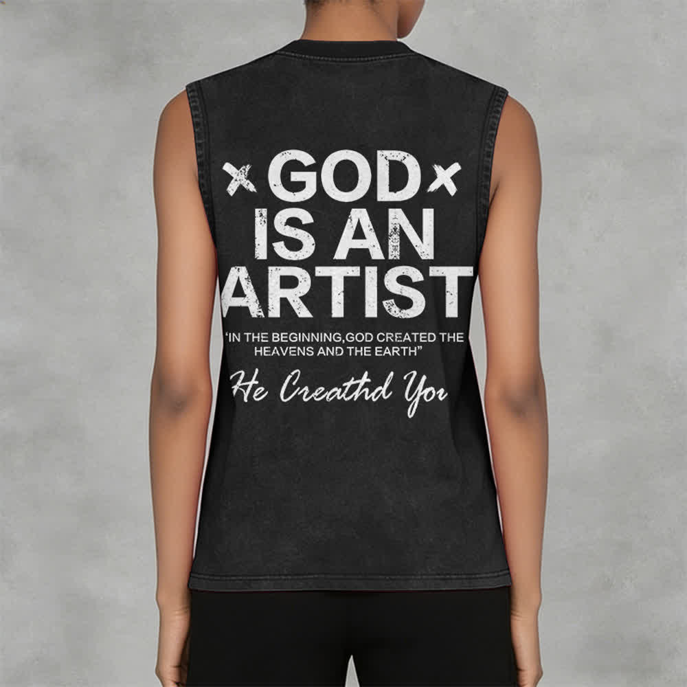Christianartworkshop God Is An Artist Unisex Washed Tank Top - image 5