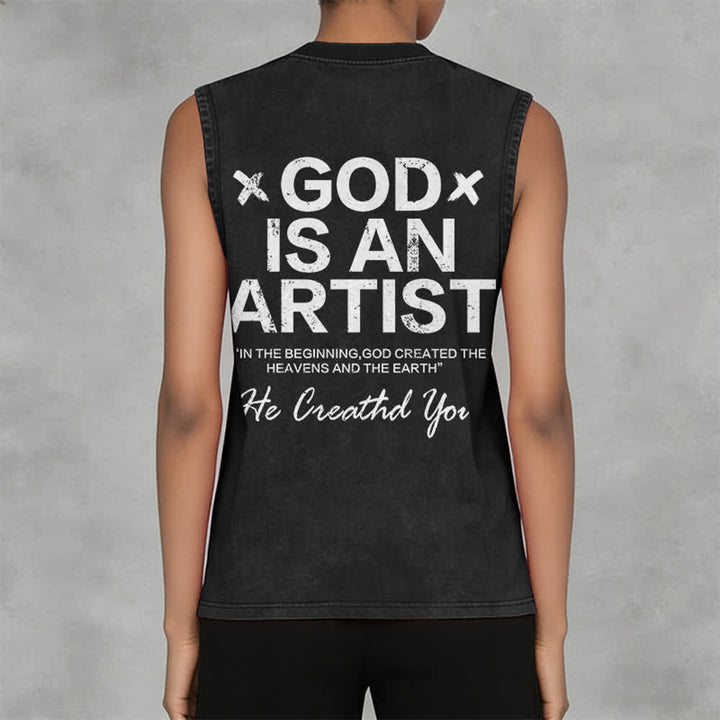 Christianartworkshop God Is An Artist Unisex Washed Tank Top - image 5