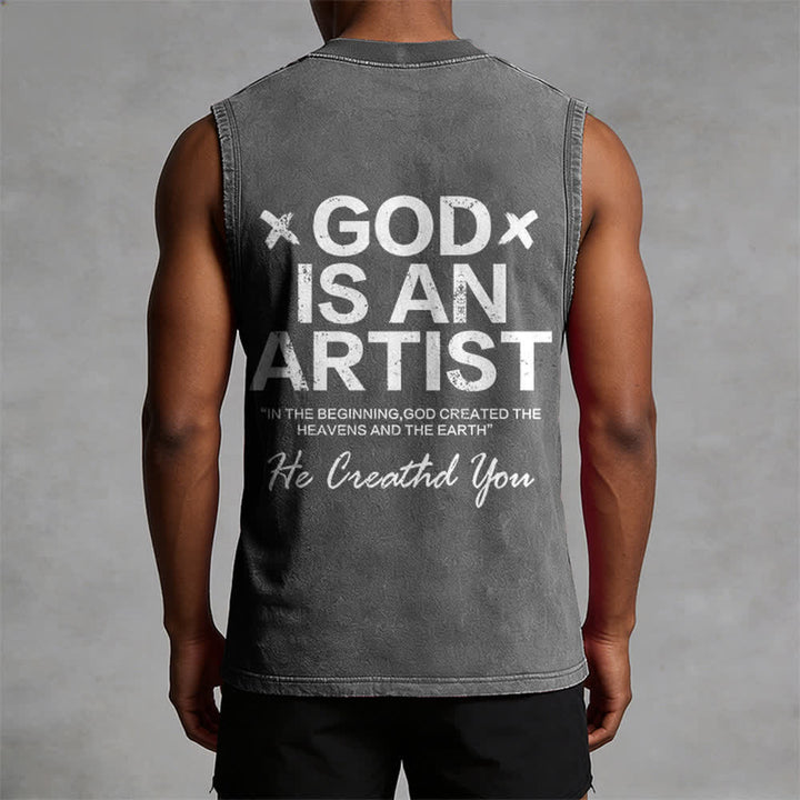 Christianartworkshop God Is An Artist Unisex Washed Tank Top - image 7