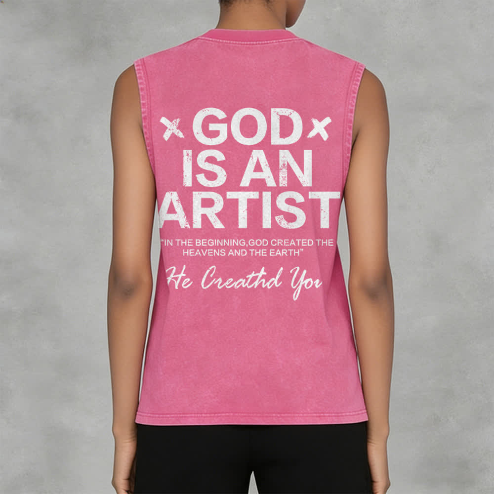 Christianartworkshop God Is An Artist Unisex Washed Tank Top - image 14