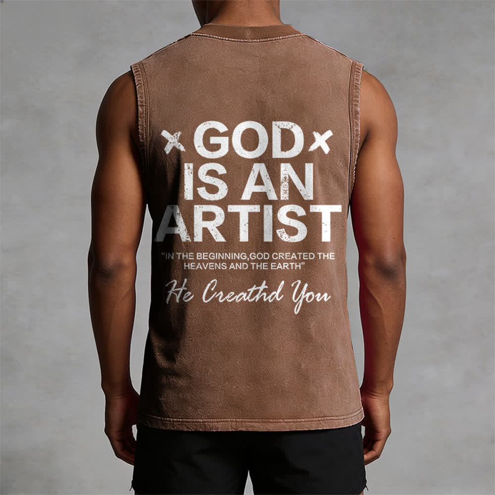 Christianartworkshop God Is An Artist Unisex Washed Tank Top - image 1