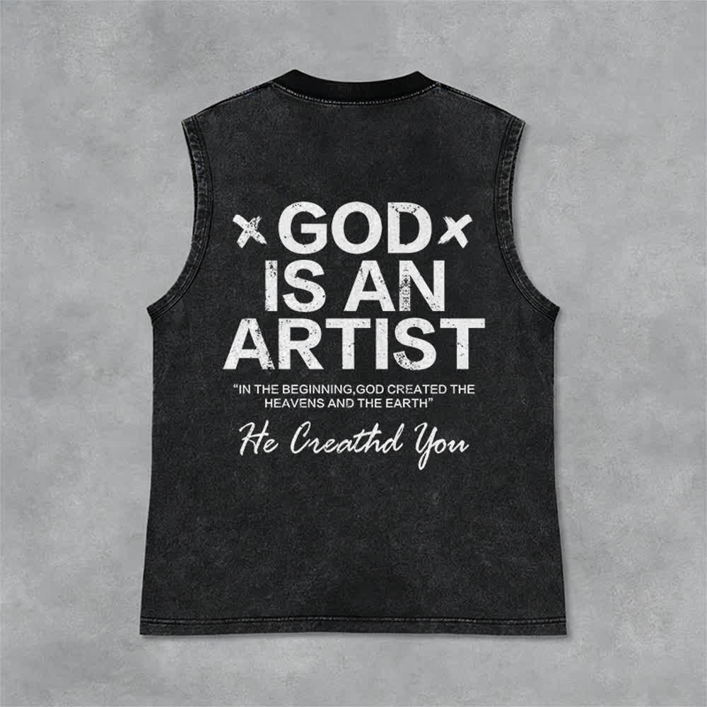 Christianartworkshop God Is An Artist Unisex Washed Tank Top - Black - 2XL - image 3