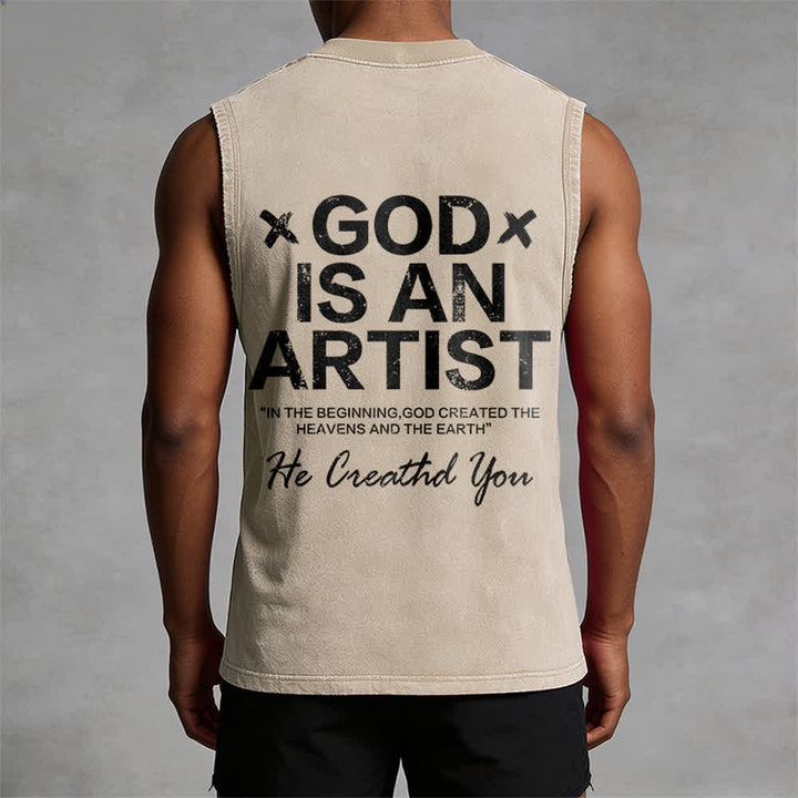 Christianartworkshop God Is An Artist Unisex Washed Tank Top - image 10