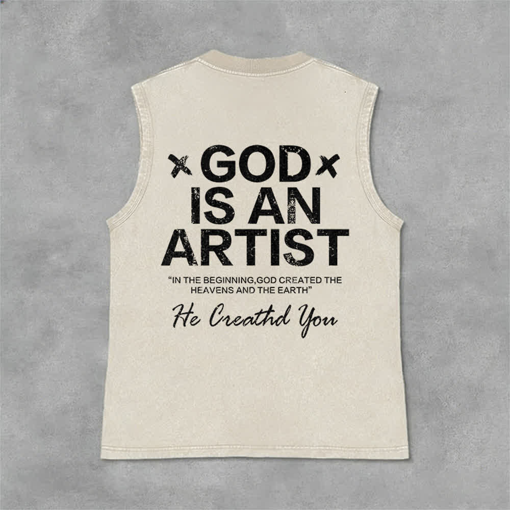 Christianartworkshop God Is An Artist Unisex Washed Tank Top - Beige - 2XL - image 9