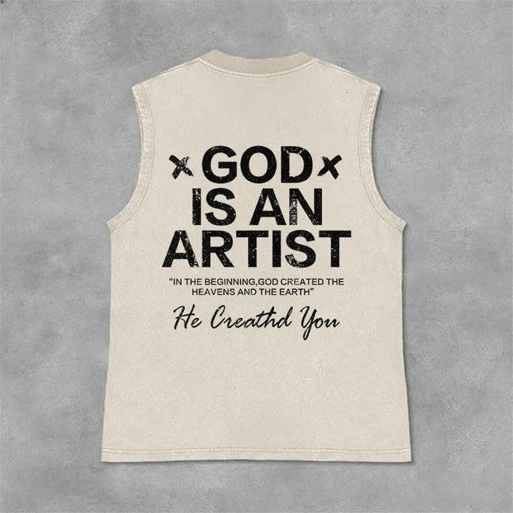 Christianartworkshop God Is An Artist Unisex Washed Tank Top - Beige - 2XL - image 9