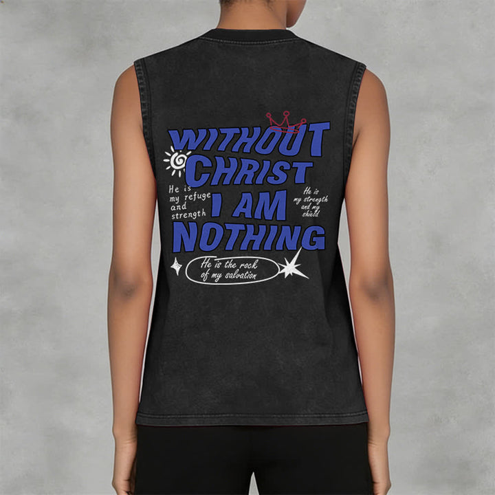 Christianartworkshop Without Christ I Am Nothing Unisex Washed Tank Top - image 10