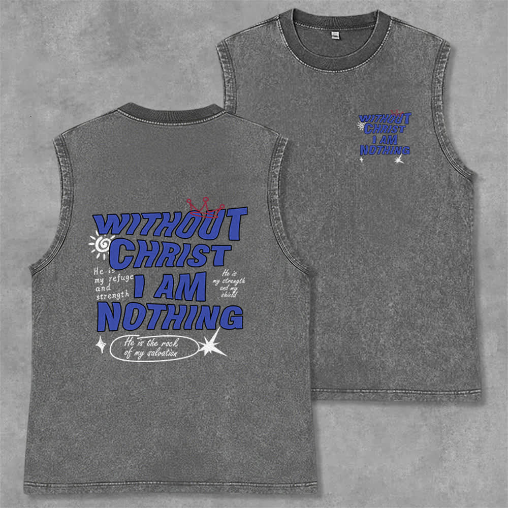 Christianartworkshop Without Christ I Am Nothing Unisex Washed Tank Top - Grey - 2XL - image 14