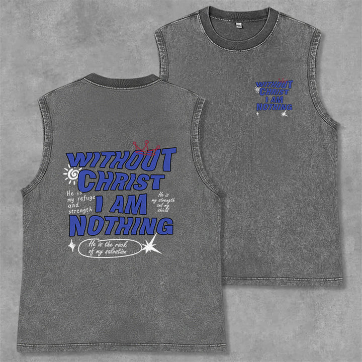 Christianartworkshop Without Christ I Am Nothing Unisex Washed Tank Top - Grey - 2XL - image 14