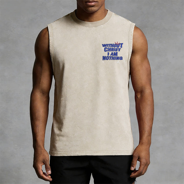 Christianartworkshop Without Christ I Am Nothing Unisex Washed Tank Top - image 2