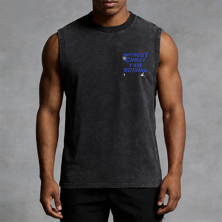 Christianartworkshop Without Christ I Am Nothing Unisex Washed Tank Top - image 9