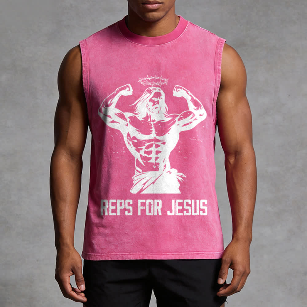 Christianartworkshop Muscular Jesus Crown Of Thorns Unisex Washed Tank Top - image 10