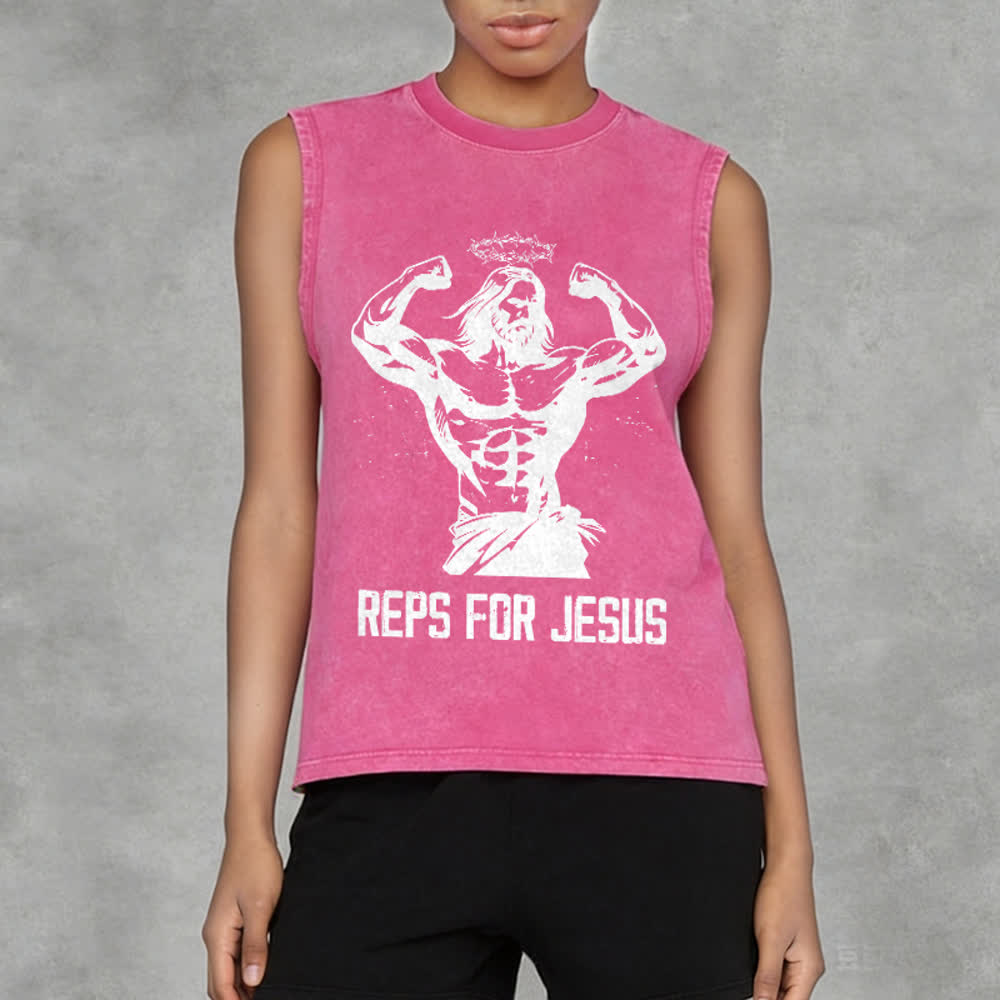 Christianartworkshop Muscular Jesus Crown Of Thorns Unisex Washed Tank Top - image 11