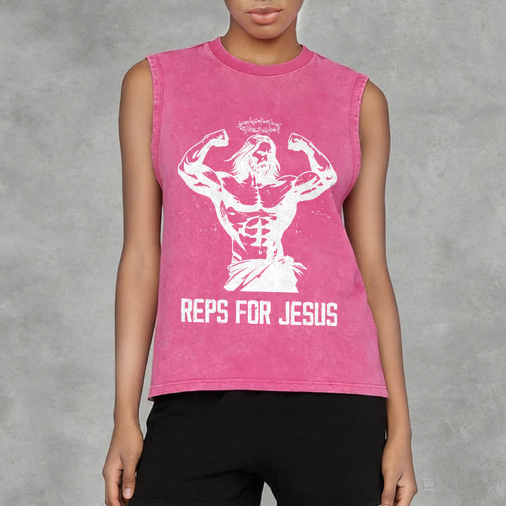 Christianartworkshop Muscular Jesus Crown Of Thorns Unisex Washed Tank Top - image 11