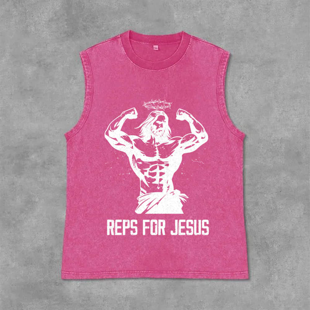 Christianartworkshop Muscular Jesus Crown Of Thorns Unisex Washed Tank Top - Pink - 2XL - image 9