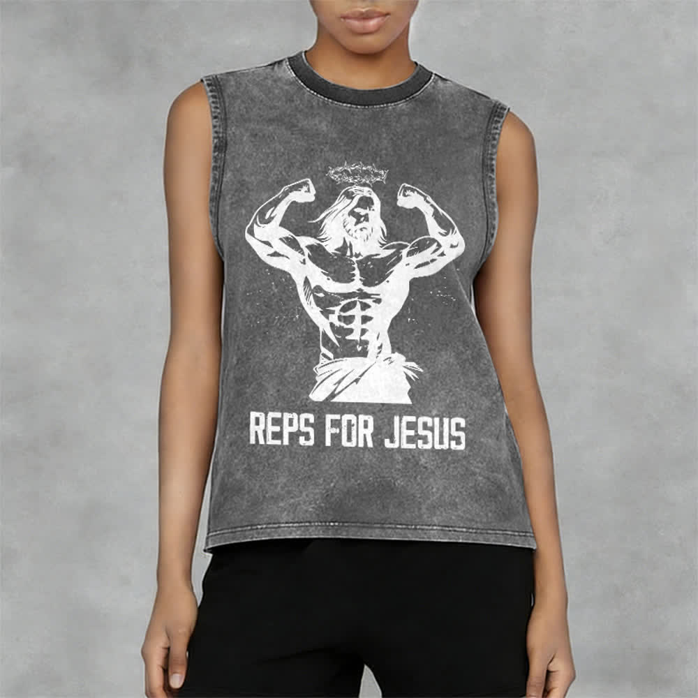 Christianartworkshop Muscular Jesus Crown Of Thorns Unisex Washed Tank Top - image 8