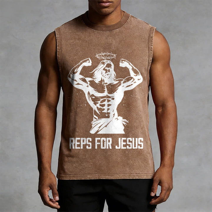 Christianartworkshop Muscular Jesus Crown Of Thorns Unisex Washed Tank Top - image 13
