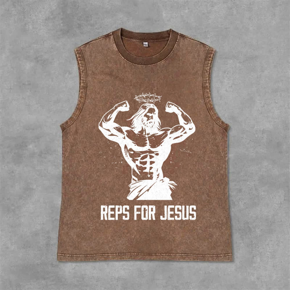 Christianartworkshop Muscular Jesus Crown Of Thorns Unisex Washed Tank Top - Brown - 2XL - image 12