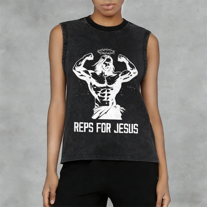 Christianartworkshop Muscular Jesus Crown Of Thorns Unisex Washed Tank Top - image 5