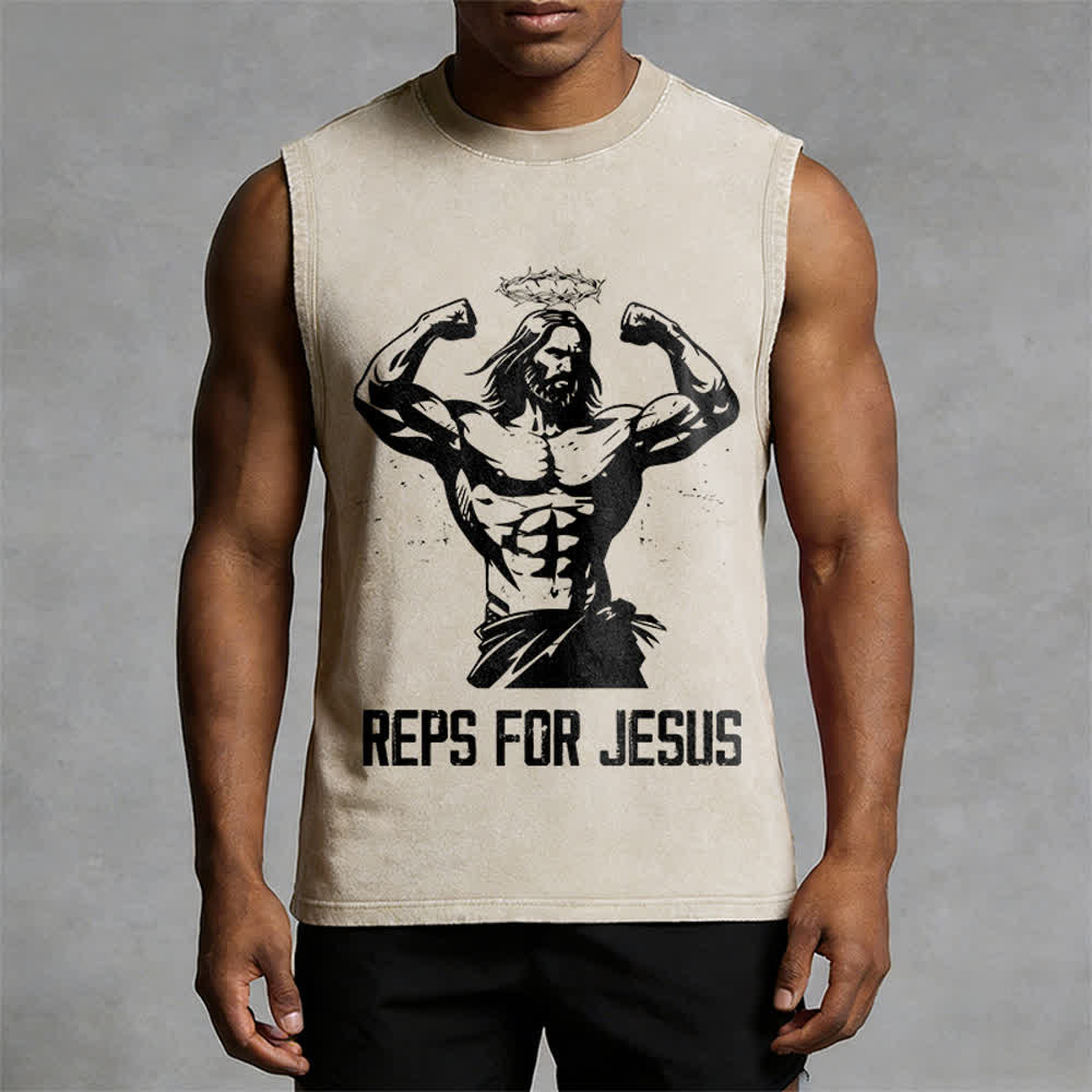 Christianartworkshop Muscular Jesus Crown Of Thorns Unisex Washed Tank Top - image 1
