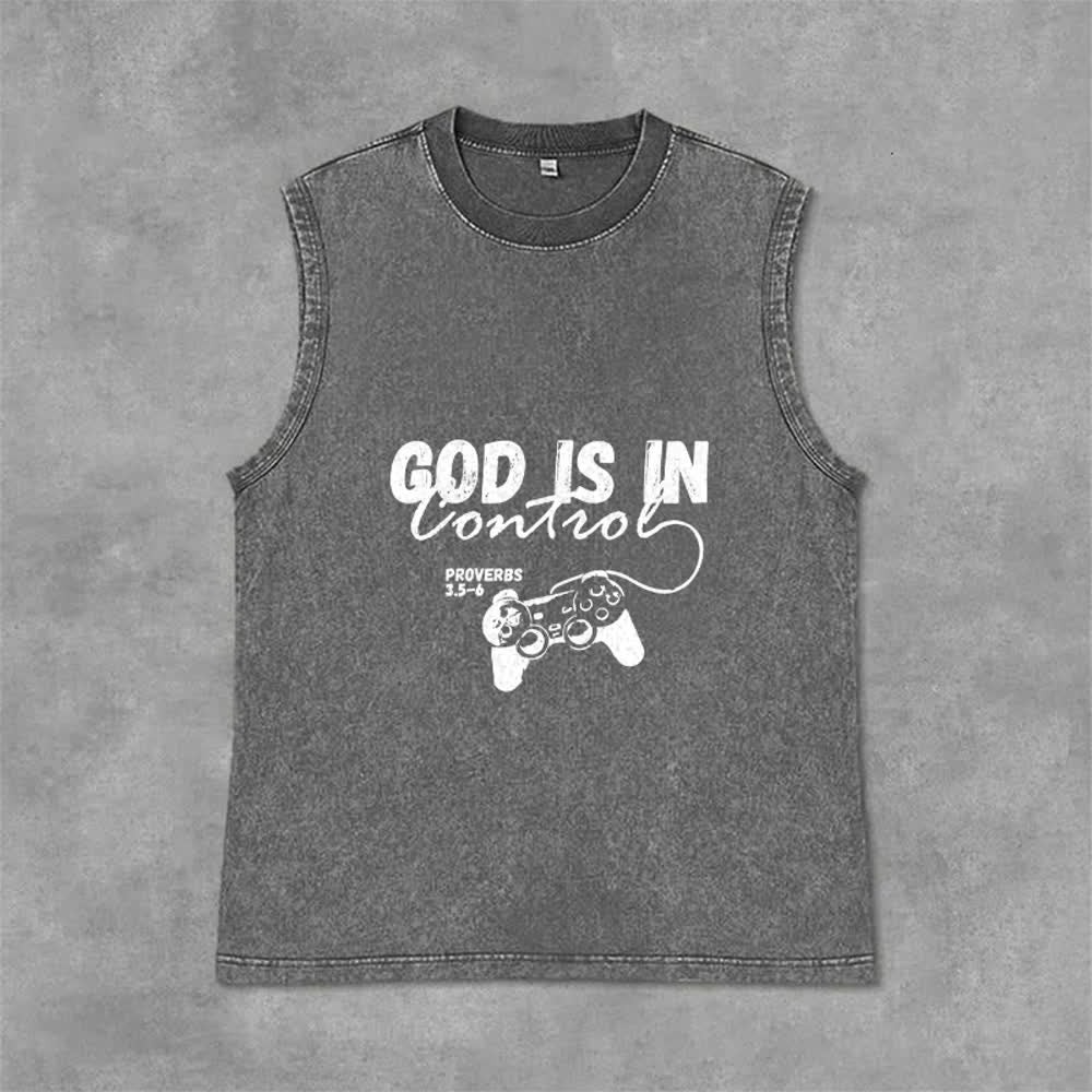 Christianartworkshop God Is In Control Unisex Washed Tank Top - Grey - 2XL - image 0