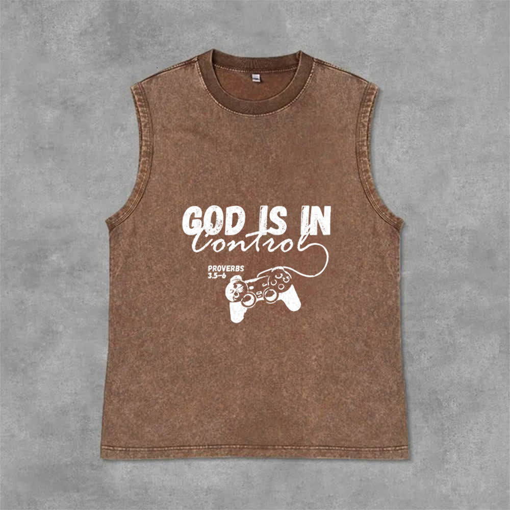 Christianartworkshop God Is In Control Unisex Washed Tank Top - Brown - 2XL - image 12