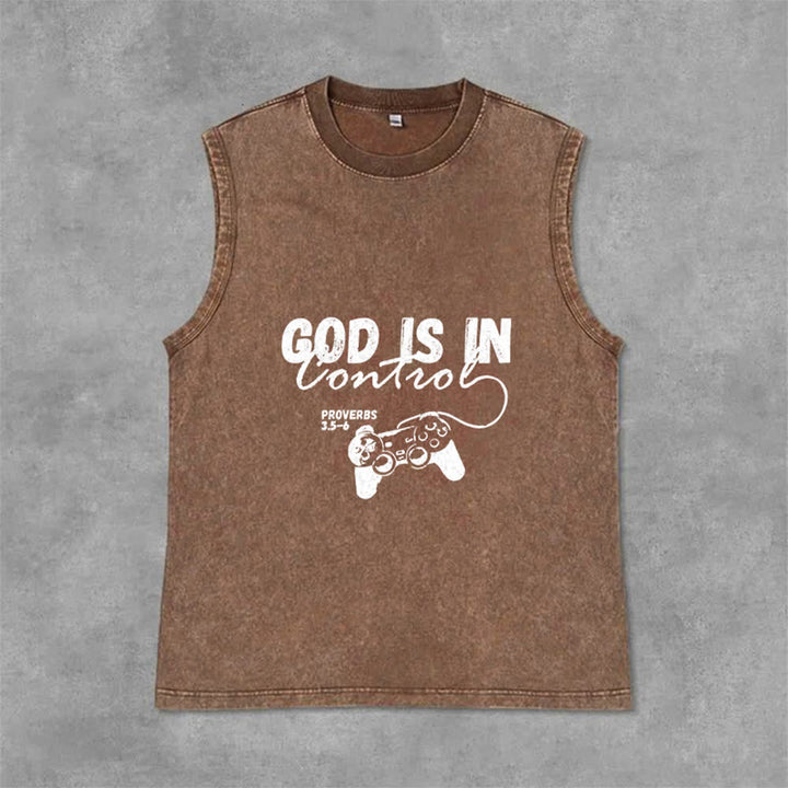 Christianartworkshop God Is In Control Unisex Washed Tank Top - Brown - 2XL - image 12
