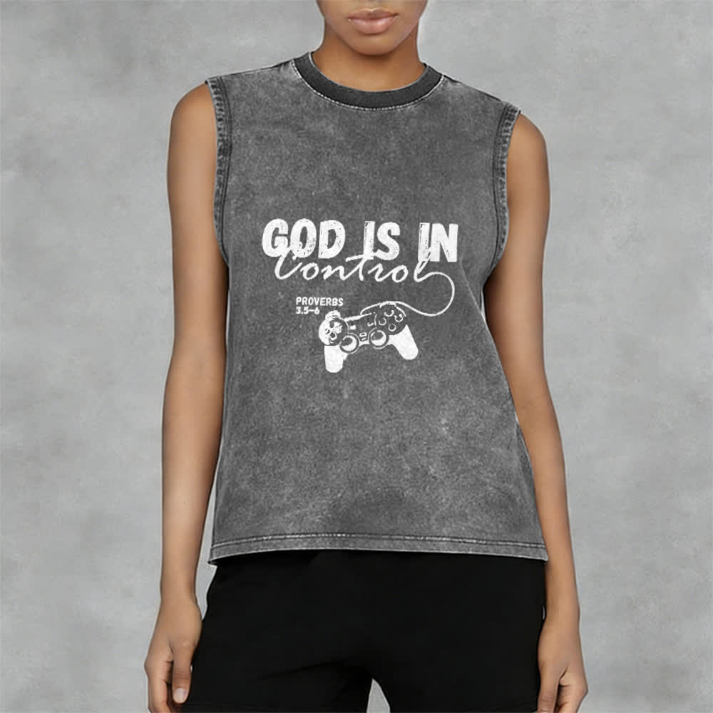 Christianartworkshop God Is In Control Unisex Washed Tank Top - image 2
