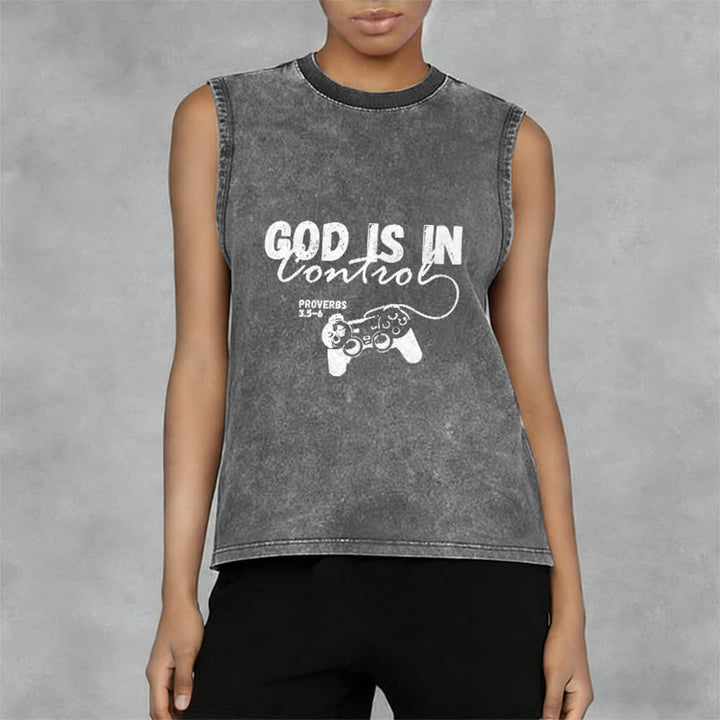 Christianartworkshop God Is In Control Unisex Washed Tank Top - image 2