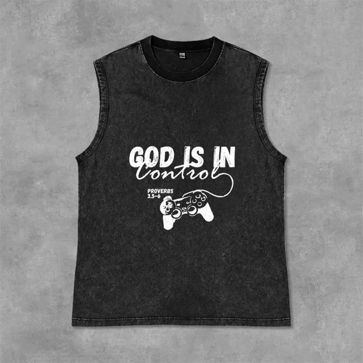 Christianartworkshop God Is In Control Unisex Washed Tank Top - Black - 2XL - image 3