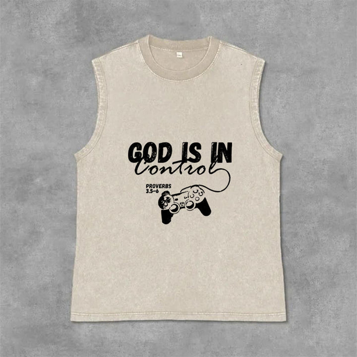 Christianartworkshop God Is In Control Unisex Washed Tank Top - Beige - 2XL - image 6
