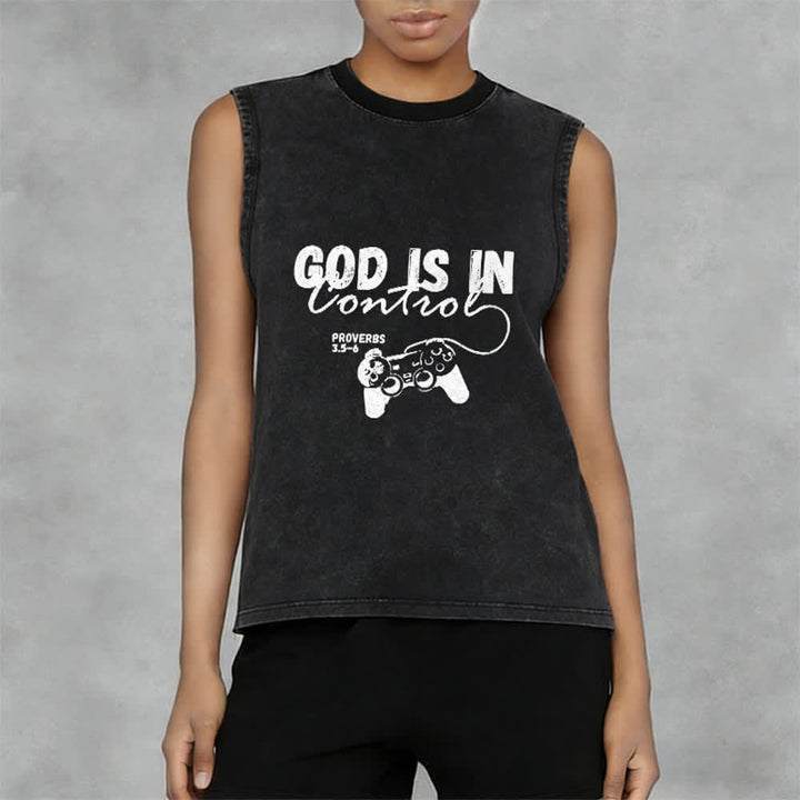 Christianartworkshop God Is In Control Unisex Washed Tank Top - image 5