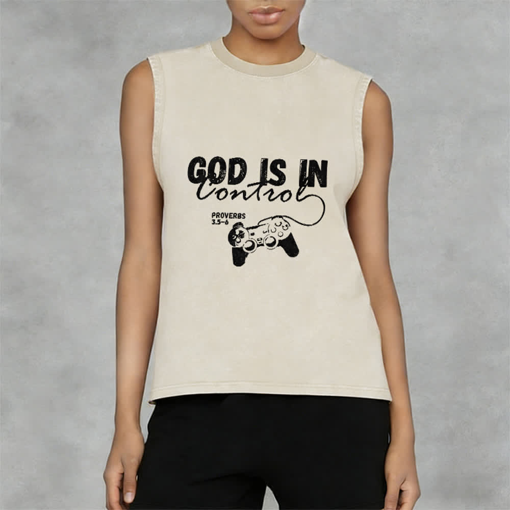 Christianartworkshop God Is In Control Unisex Washed Tank Top - image 8