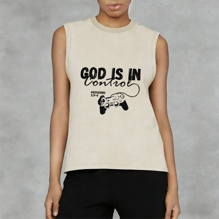Christianartworkshop God Is In Control Unisex Washed Tank Top - image 8
