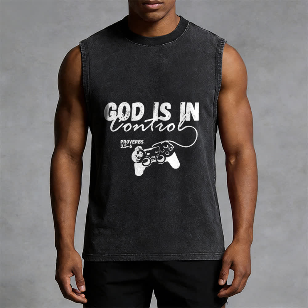 Christianartworkshop God Is In Control Unisex Washed Tank Top - image 4