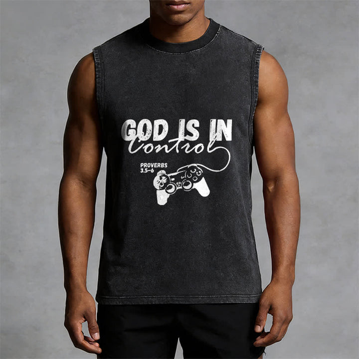 Christianartworkshop God Is In Control Unisex Washed Tank Top - image 4